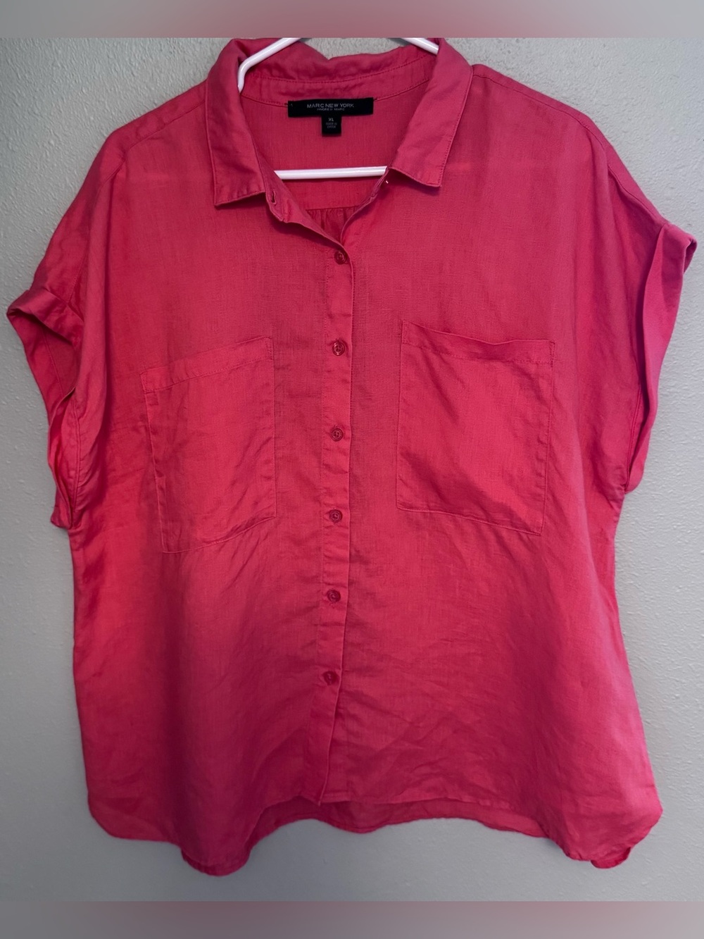 Andrew Marc Orange Button-Front Short Sleeve Shirt